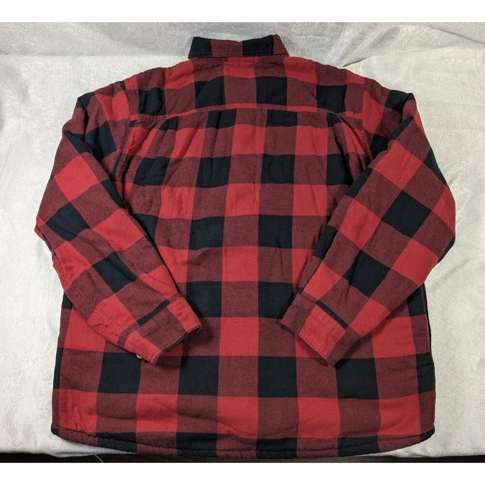 Wrangler Authentics Men’s L Red Black Buffalo Plaid Sherpa Lined Shirt Jacket